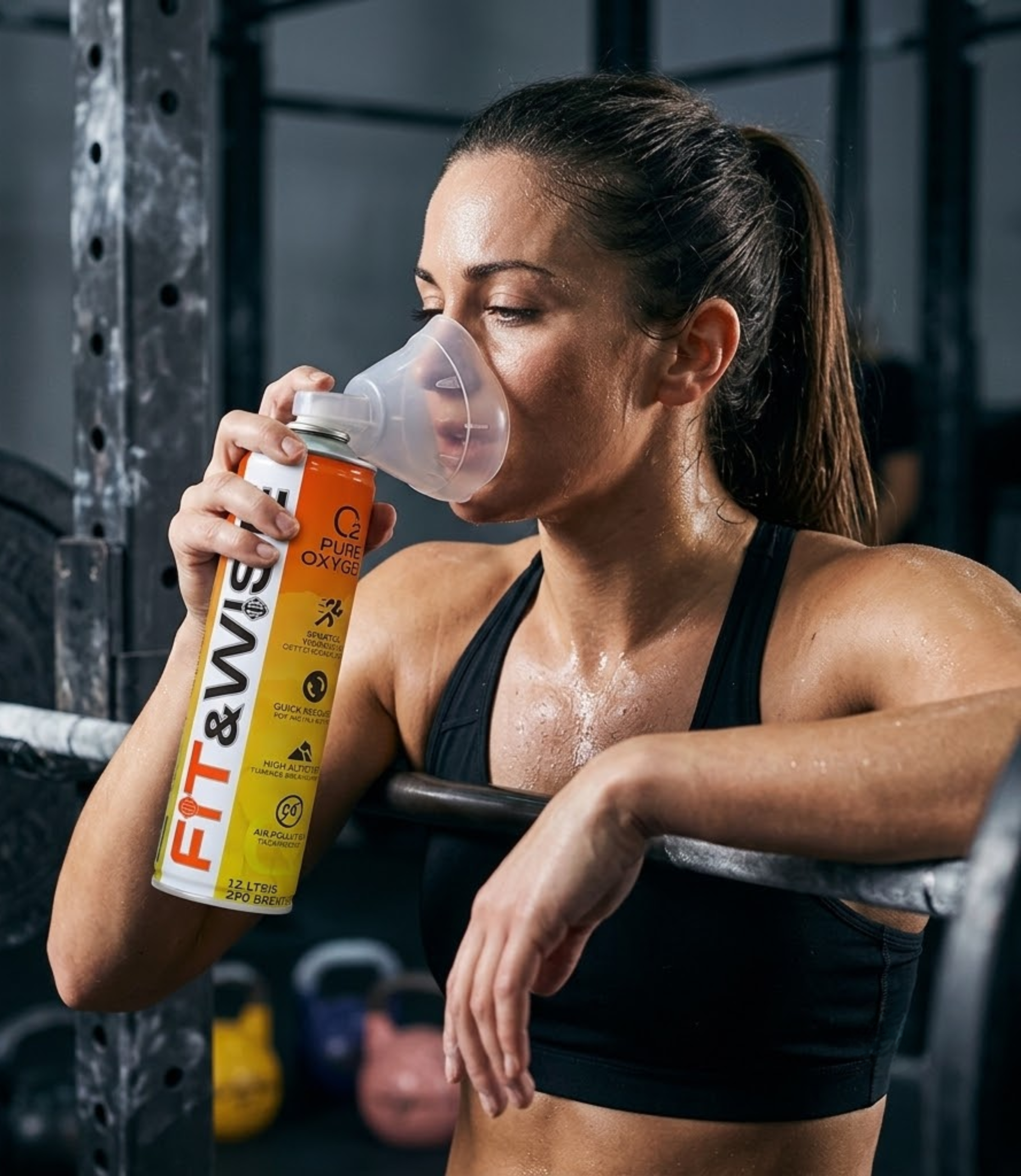 An athlete using Fit&Wise Portable Oxygen Can to recover during her workout