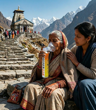 Elderly women using Fit&Wise Portable Oxygen Can